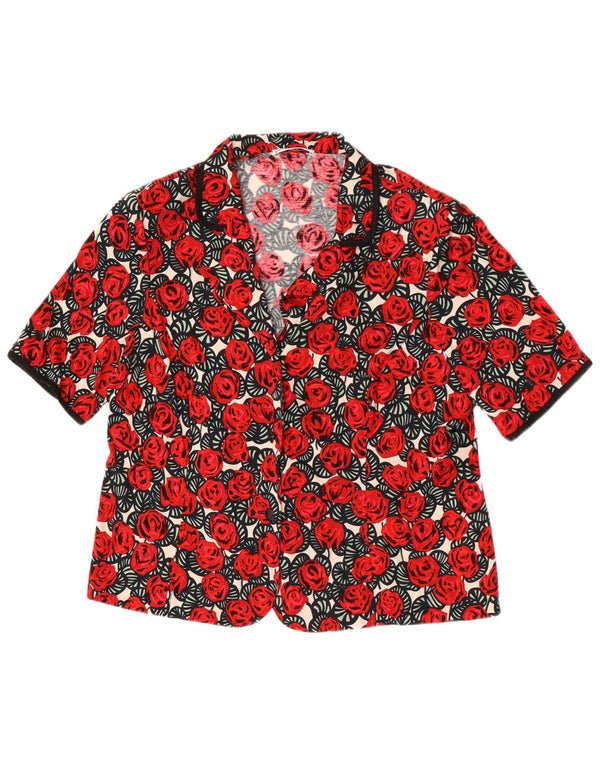 Vintage Damen Kurzarm-Hemdbluse UK 24 4XL Rot geblümte Baumwolle