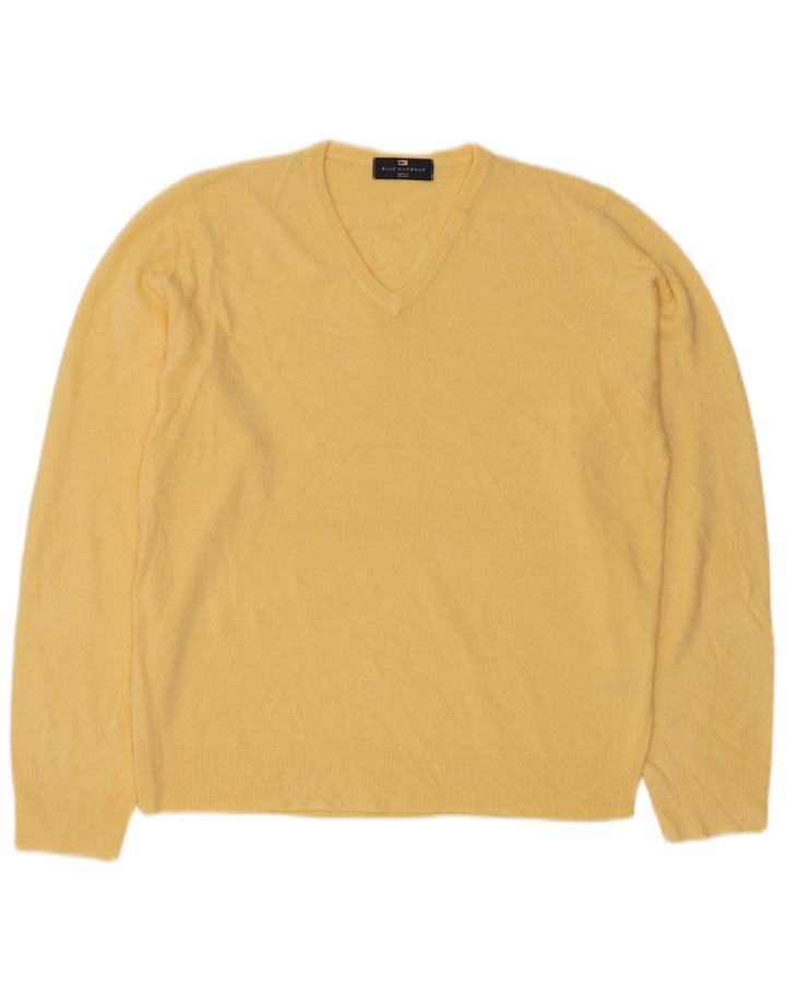 MARKS & SPENCER Herren Blauer Harbor-Pullover mit V-Ausschnitt Mittelgelb