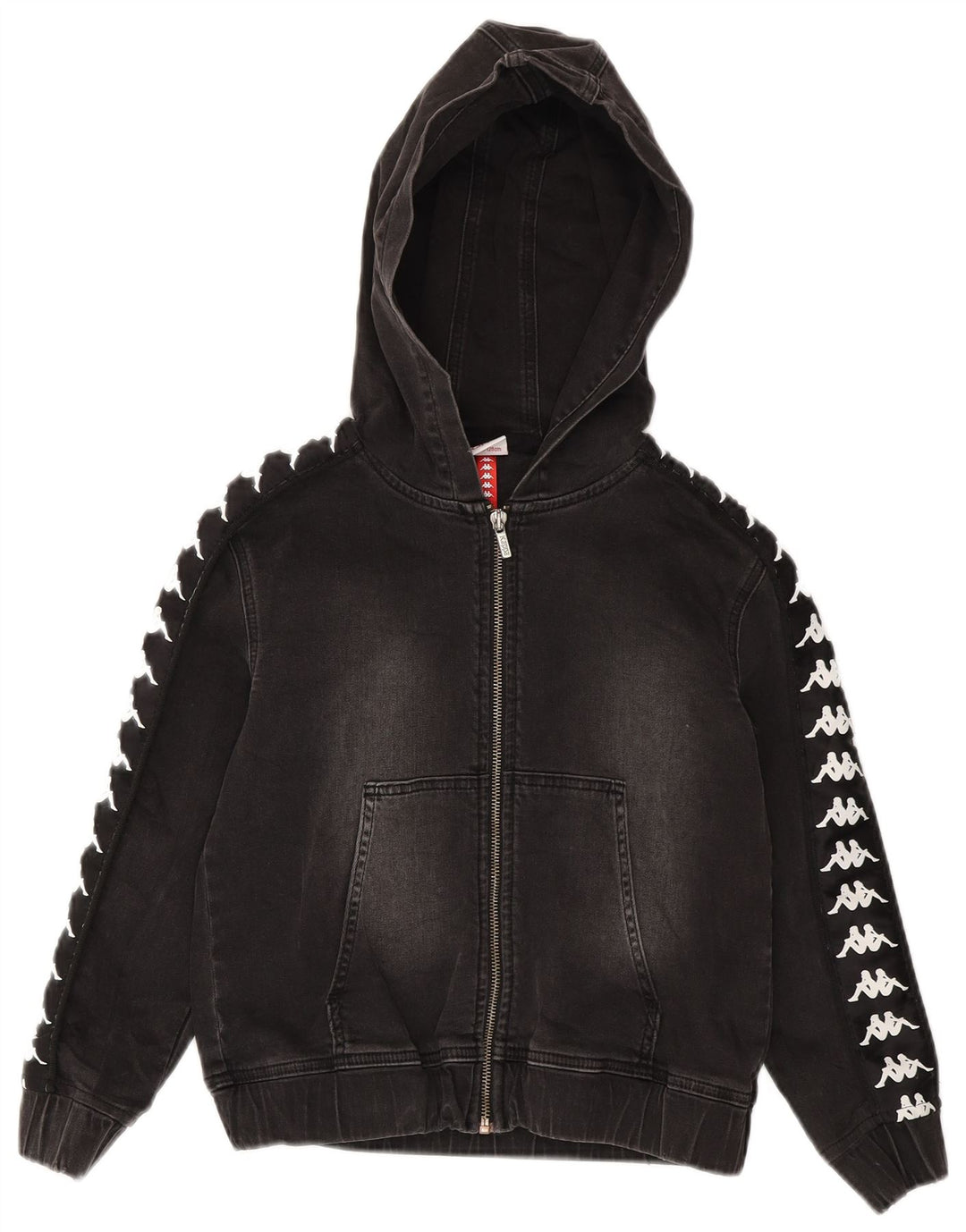 Kappa Jungen-Jeansjacke mit grafischer Kapuze, 7–8 Jahre, Grau