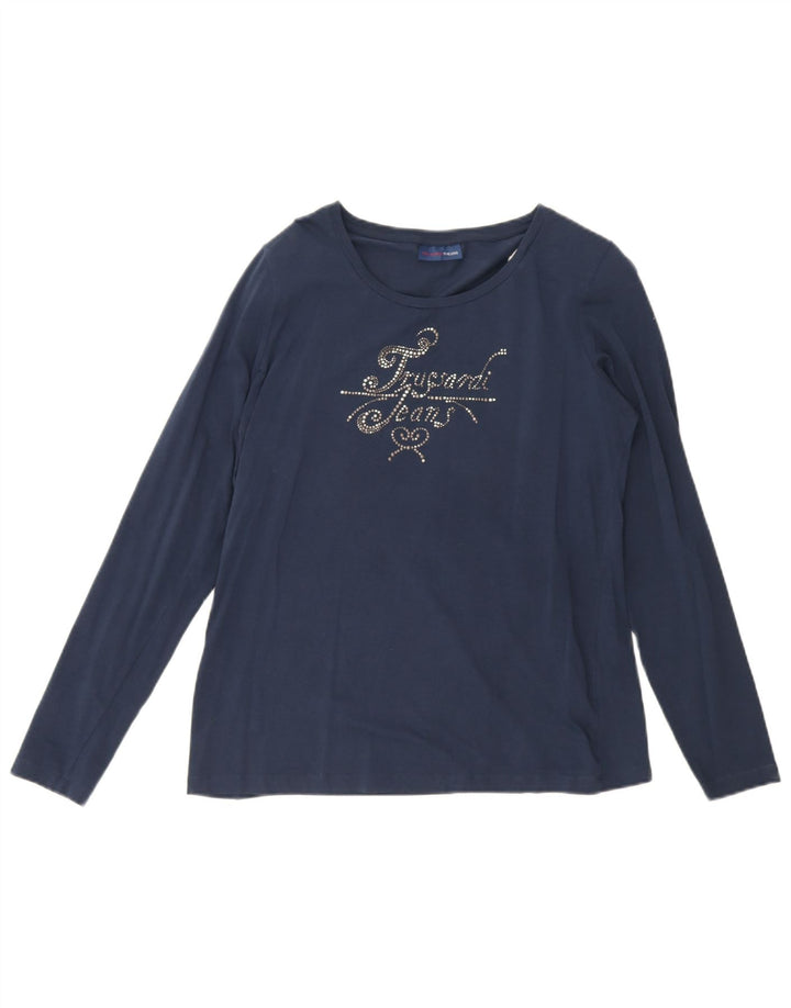 Trussardi Jeans Damen Grafik-Oberteil, langärmlig, UK 12, mittleres Marineblau