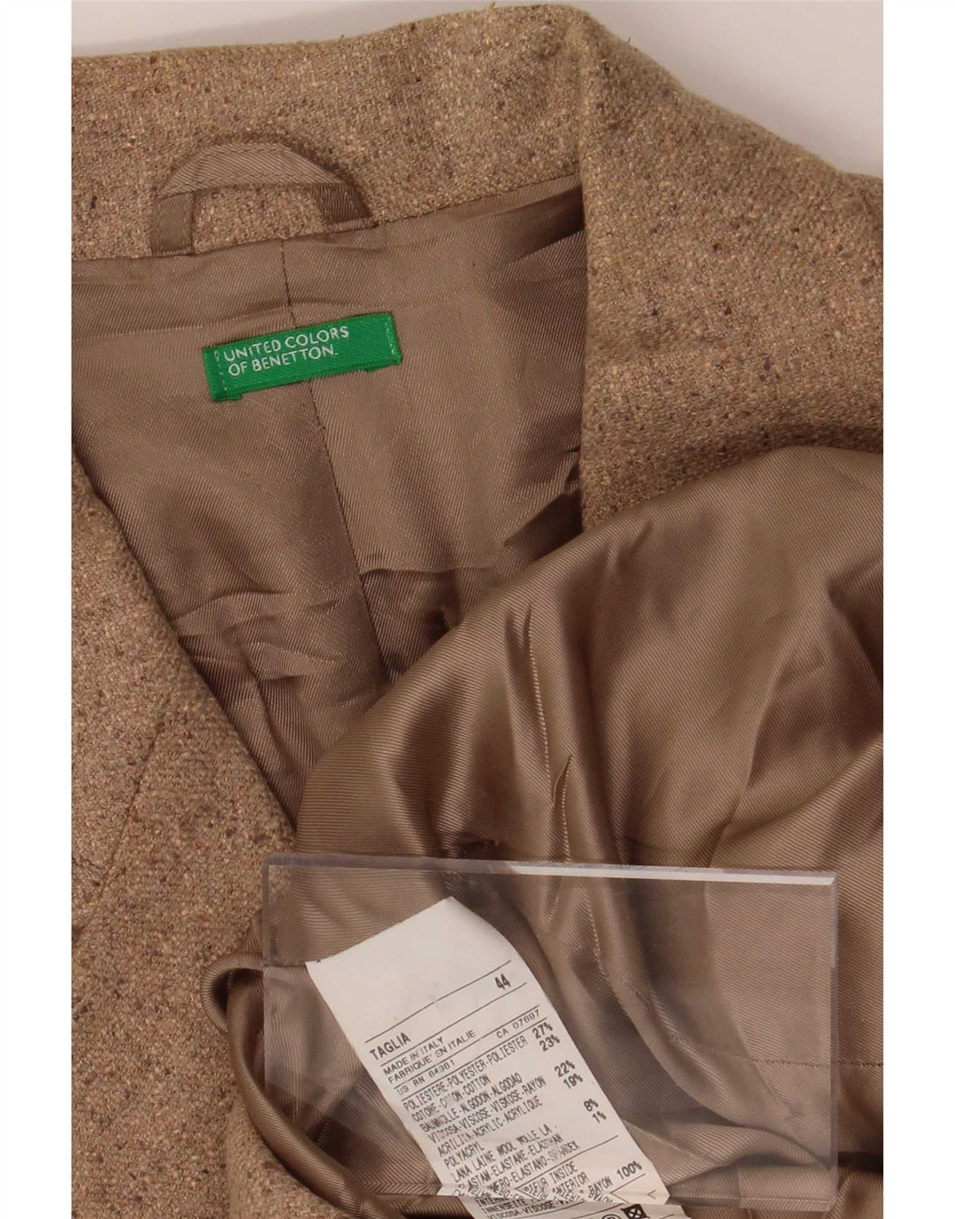 Benetton Damen-Blazerjacke mit 3 Knöpfen IT 44 Mittelbeige Polyester