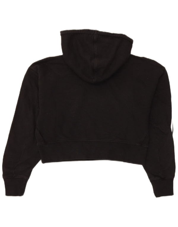 Adidas Damen Crop Oversized Hoodie Pullover UK 4 XS Schwarz Baumwolle