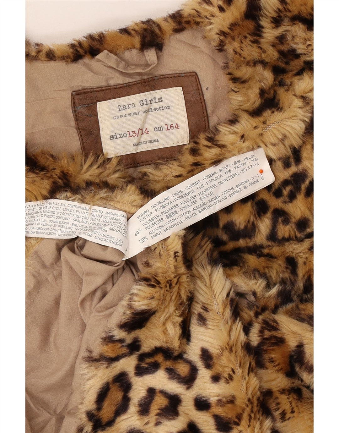 ZARA Kunstpelzweste für Mädchen, 13–14 Jahre, braunes Polyester mit Tiermuster