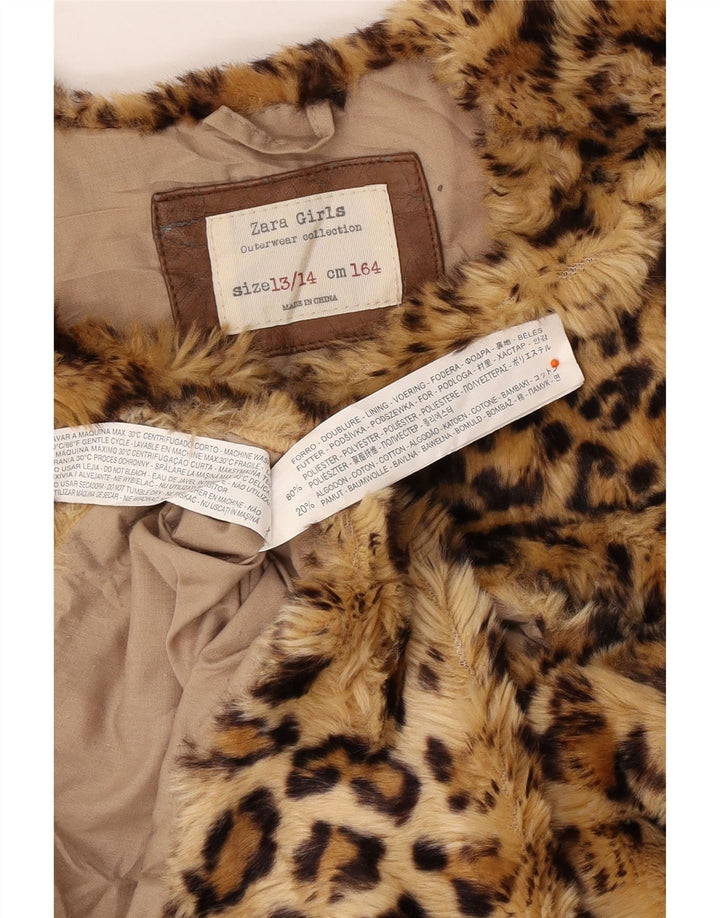 ZARA Kunstpelzweste für Mädchen, 13–14 Jahre, braunes Polyester mit Tiermuster