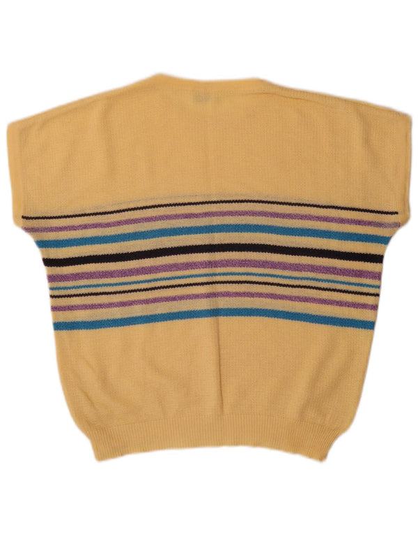 Vintage Damen Pullover mit U-Boot-Ausschnitt, Gr. 16, groß, gelb gestreift