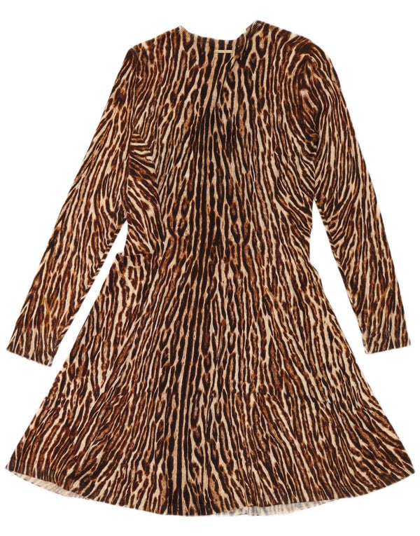 Michael Kors Damen Pulloverkleid UK 12 Mittelbraune Baumwolle mit Animal-Print