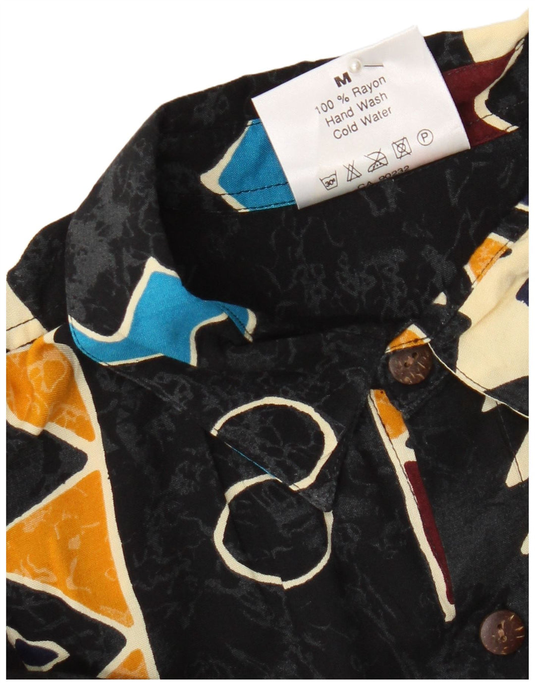 Vintage Herren Kurzarmhemd Medium Schwarz Geometrisch Rayon