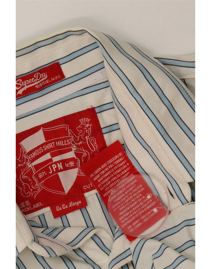 Superdry Herrenhemd 2XL weiß gestreift aus Baumwolle