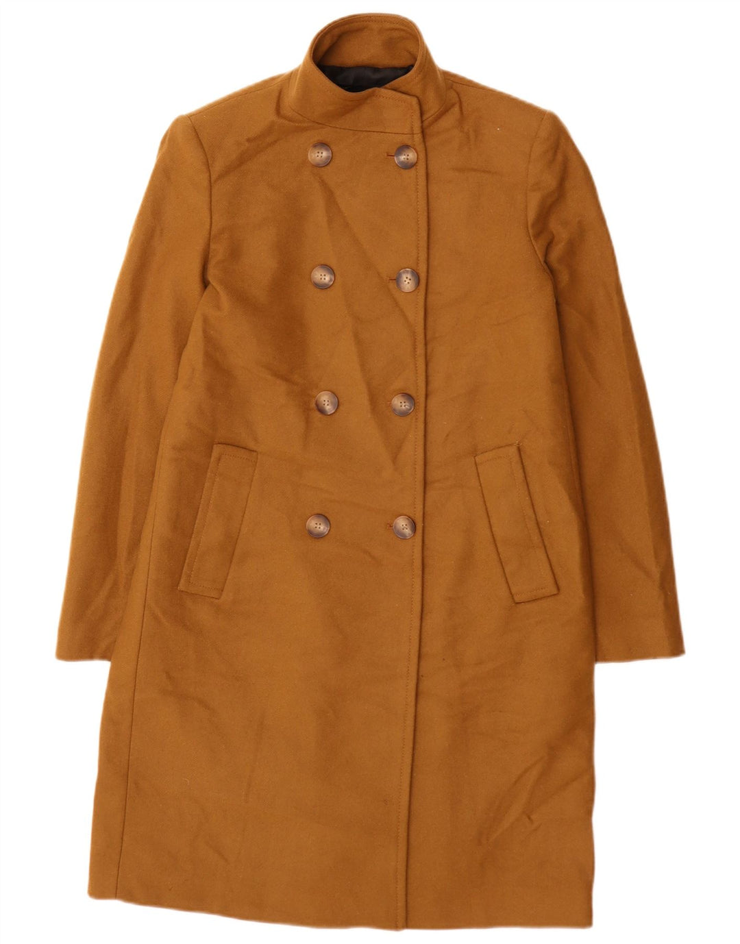 Zara Damen Zweireihiger Mantel UK 10 Small Beige Wolle