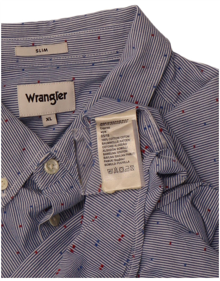 WRANGLER Herren-Slim-Hemd XL, blaue Nadelstreifen-Baumwolle