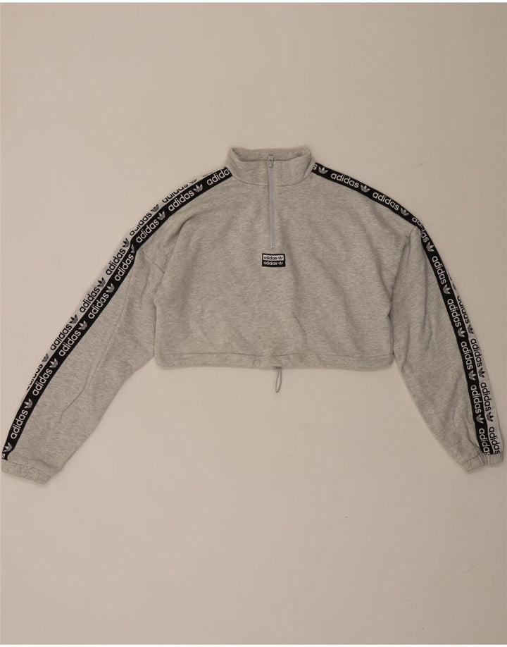 Adidas Damen-Sweatshirt mit übergroßem Grafik-Reißverschluss, Größe S, Grau, Gr. 8