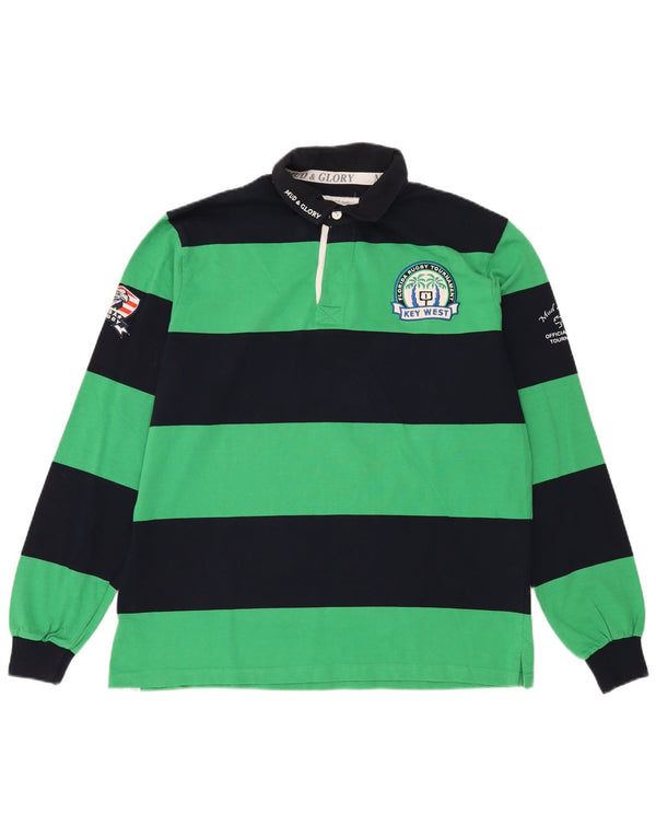 Mud & Glory Herren-Rugby-Poloshirt mit Grafik, langärmlig, XL, grün gestreift