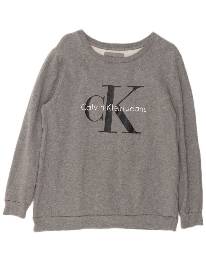 Calvin Klein Jeans Damen Sweatshirt Pullover UK 14 Mittelgrau meliert