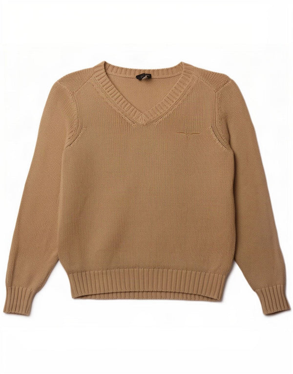 Armani Jeans Damen-Pullover mit V-Ausschnitt, Gr. 14, große beige Baumwolle