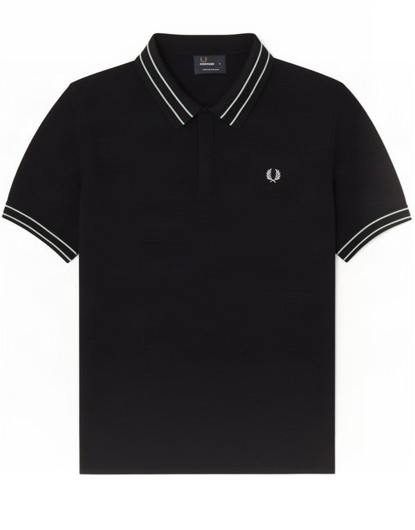 Fred Perry Herren-Poloshirt, groß, schwarz gestreift, Merinowolle