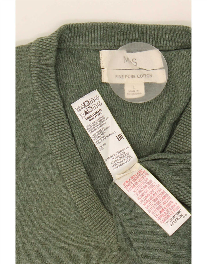 Marks & Spencer Herren-Pullover mit V-Ausschnitt, groß, grüne Baumwolle