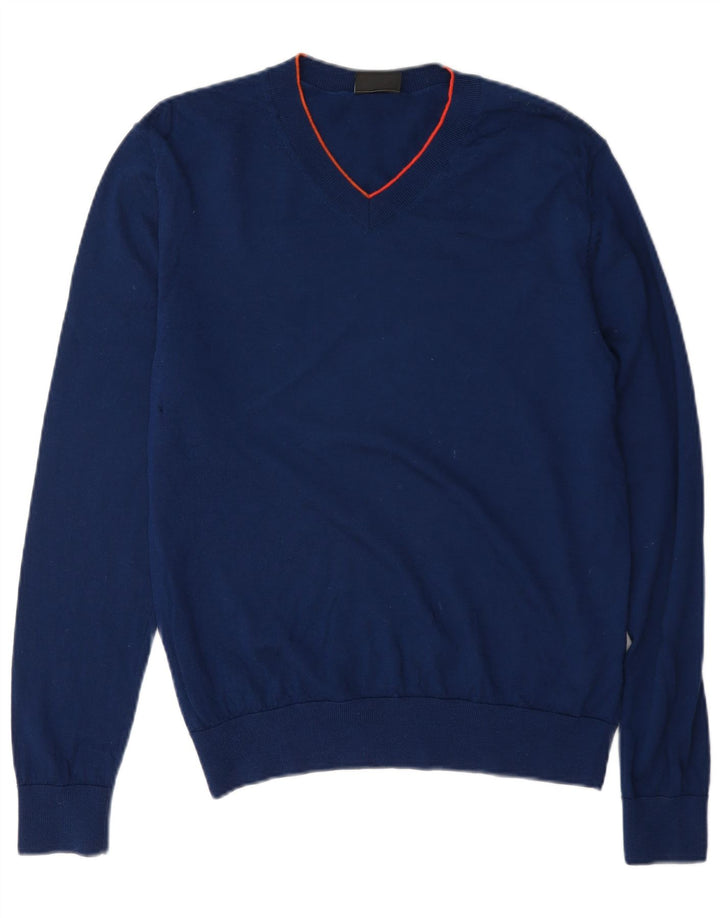Paul Smith Herren-Pullover mit V-Ausschnitt, mittlere marineblaue Wolle