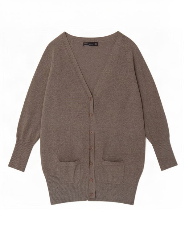 Zara Damen Longline-Cardigan-Pullover UK 10 Small Graue Baumwolle