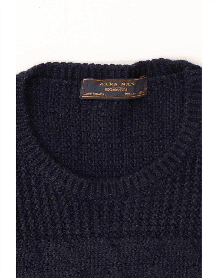 Zara Herren-Pullover mit Rundhalsausschnitt, Größe L, Marineblau