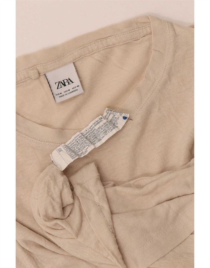 Zara Herren T-Shirt Top Mittelbeige Leinen