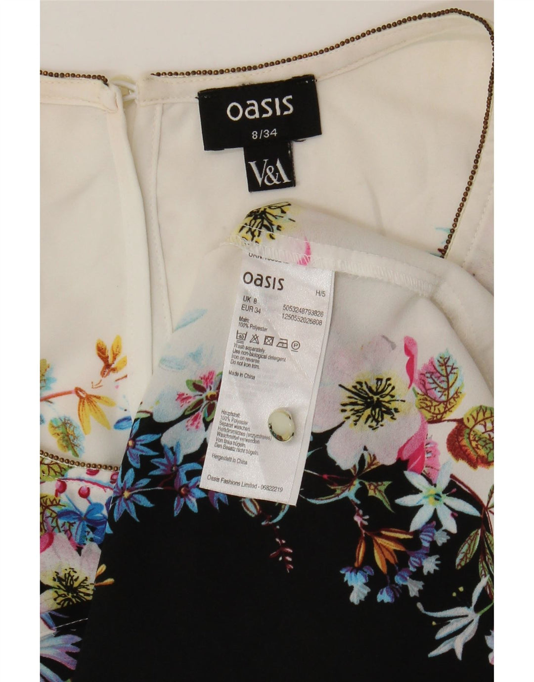 Oasis Ärmelloses Damen-Blusenoberteil, UK-Größe 36, Größe S, Weiß, Blumenmuster, Polyester