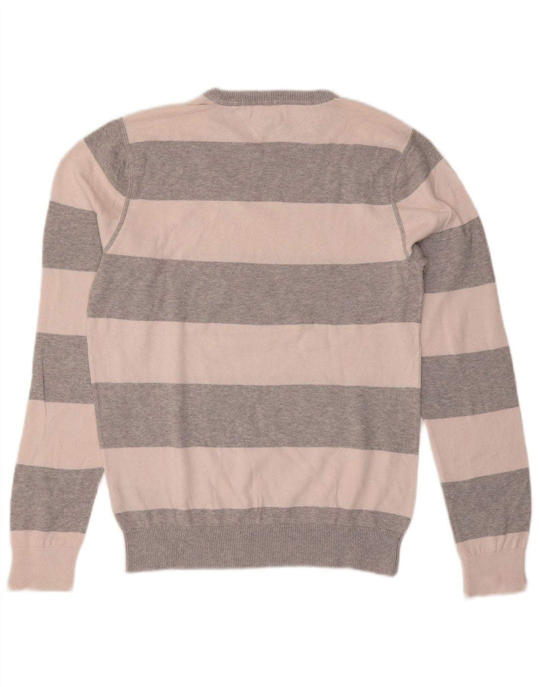 Tommy Hilfiger Herren-Pullover mit Rundhalsausschnitt, mittelgrau, gestreift, Baumwolle