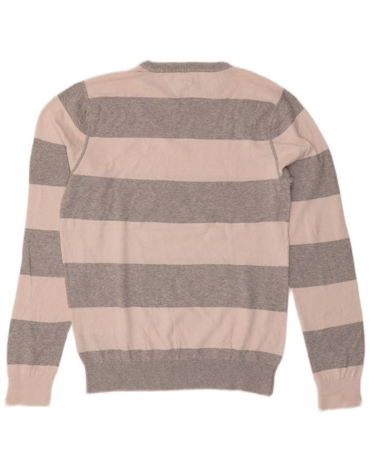 Tommy Hilfiger Herren-Pullover mit Rundhalsausschnitt, mittelgrau, gestreift, Baumwolle