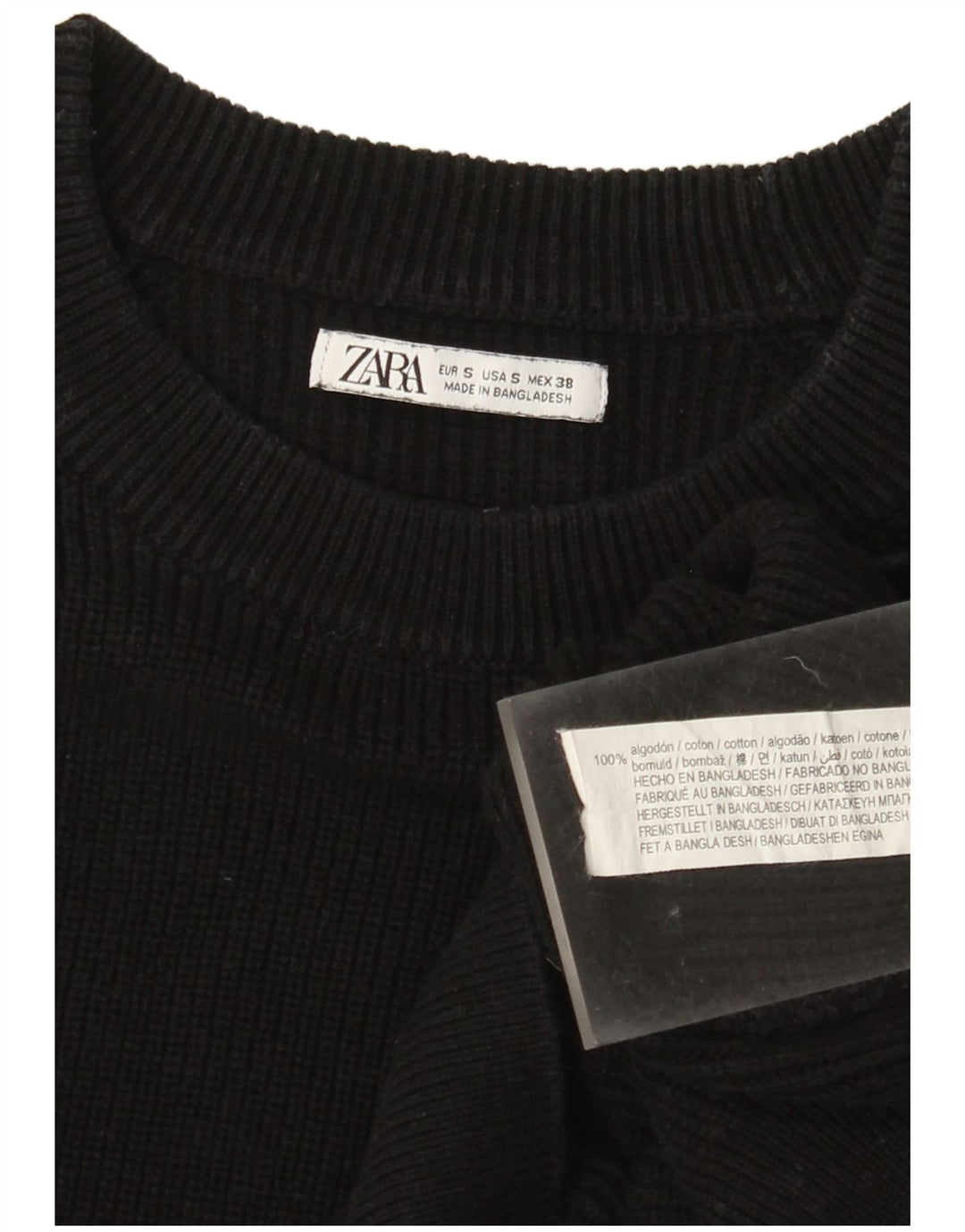 Zara Herren-Pullover mit U-Boot-Ausschnitt, Größe S, schwarze Baumwolle