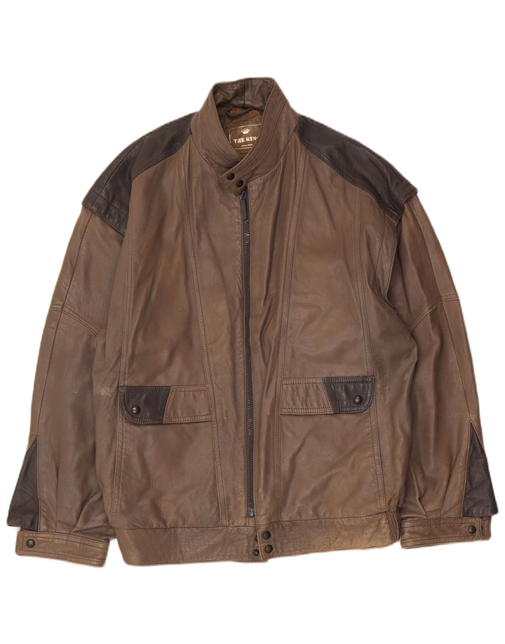 Vintage Herren Lederjacke IT 48 Mittelbraunes Colourblock-Leder