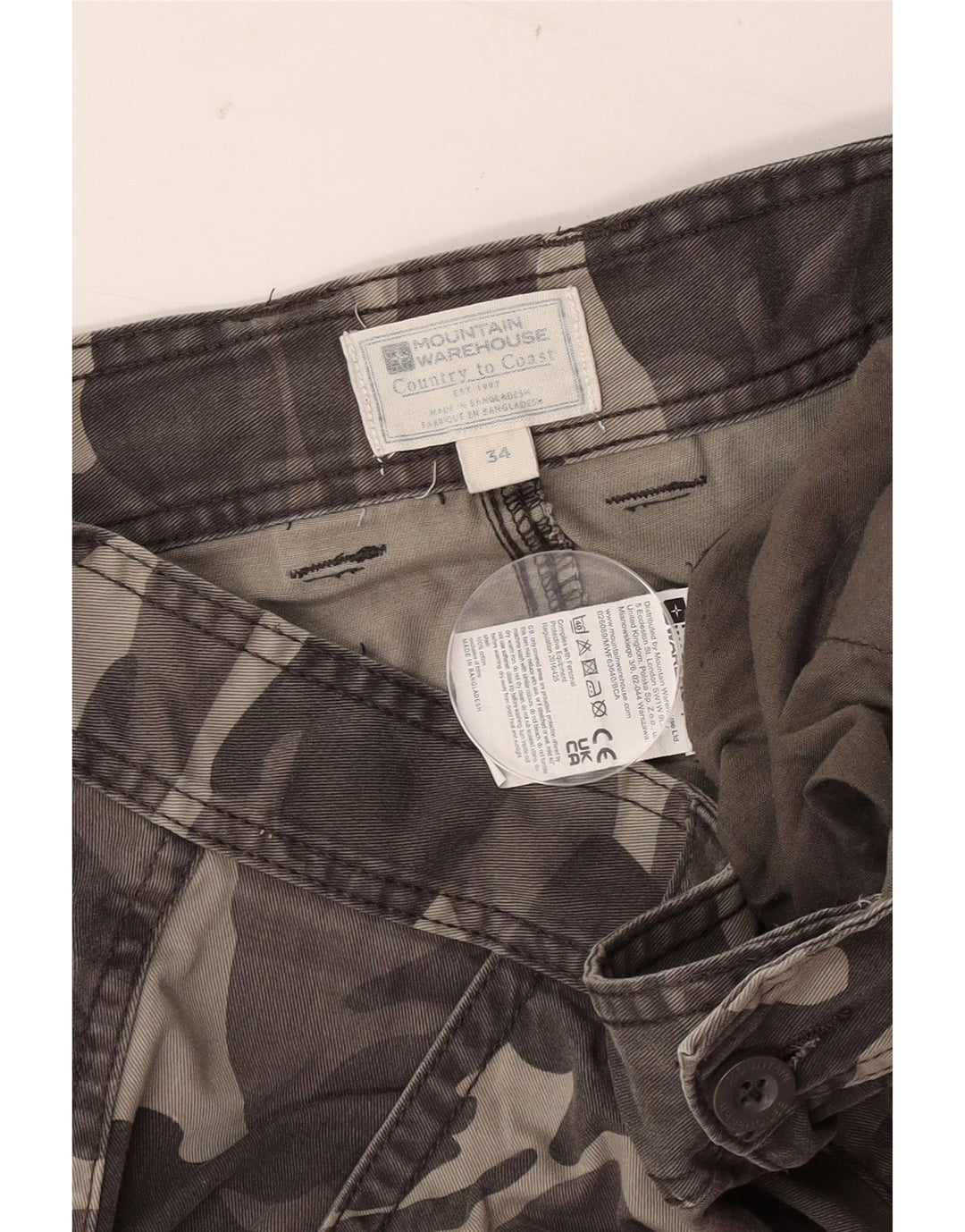 Mountain Warehouse Herren-Cargoshorts, Größe W34, groß, graue Camouflage-Baumwolle