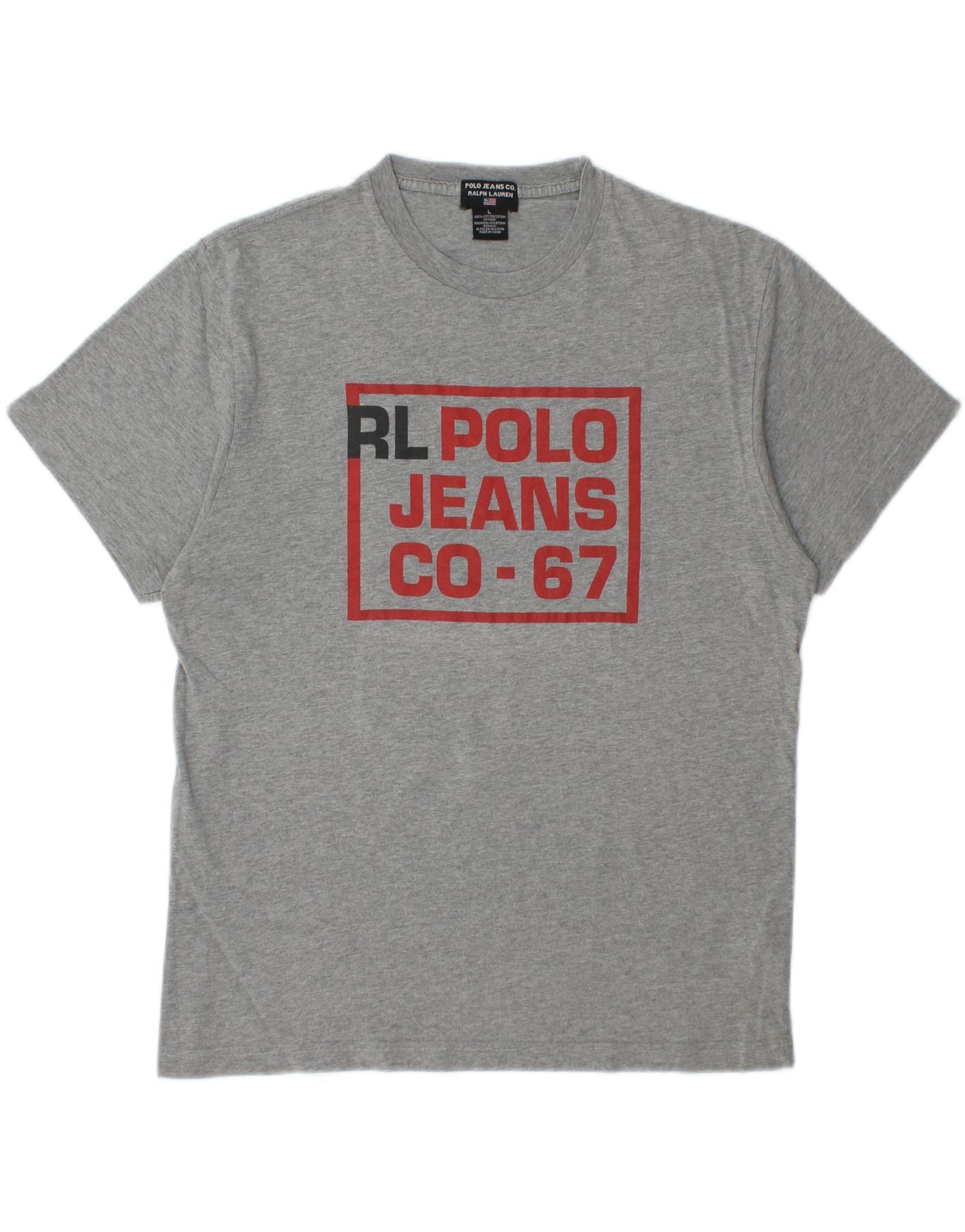 RALPH LAUREN Mens Graphic T-Shirt Top Large Grey Cotton Vintage Ralph Lauren and Second-Hand Ralph Lauren from Messina Hembry 