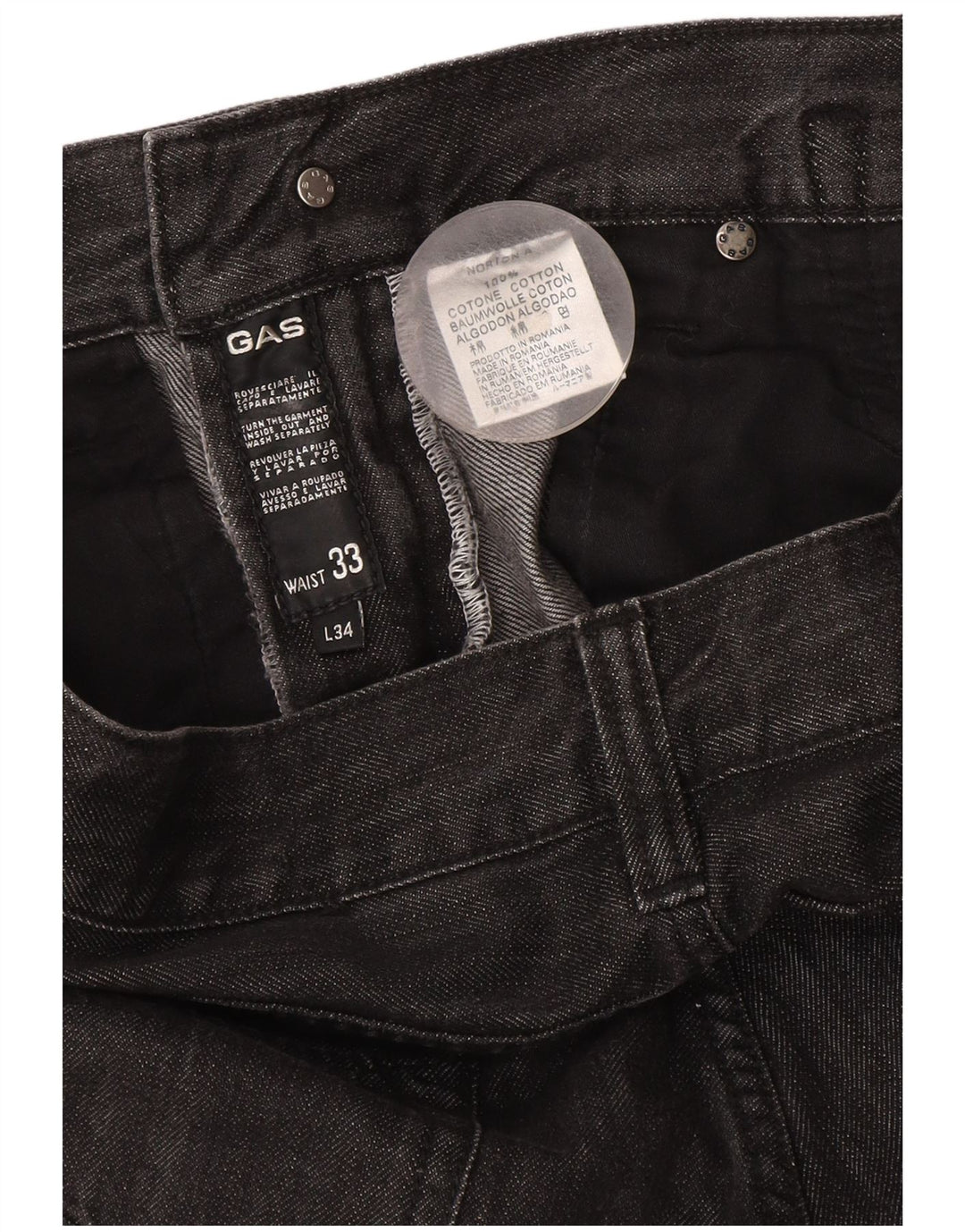 Gas Herren Straight Jeans W33 L34 Graue Baumwolle