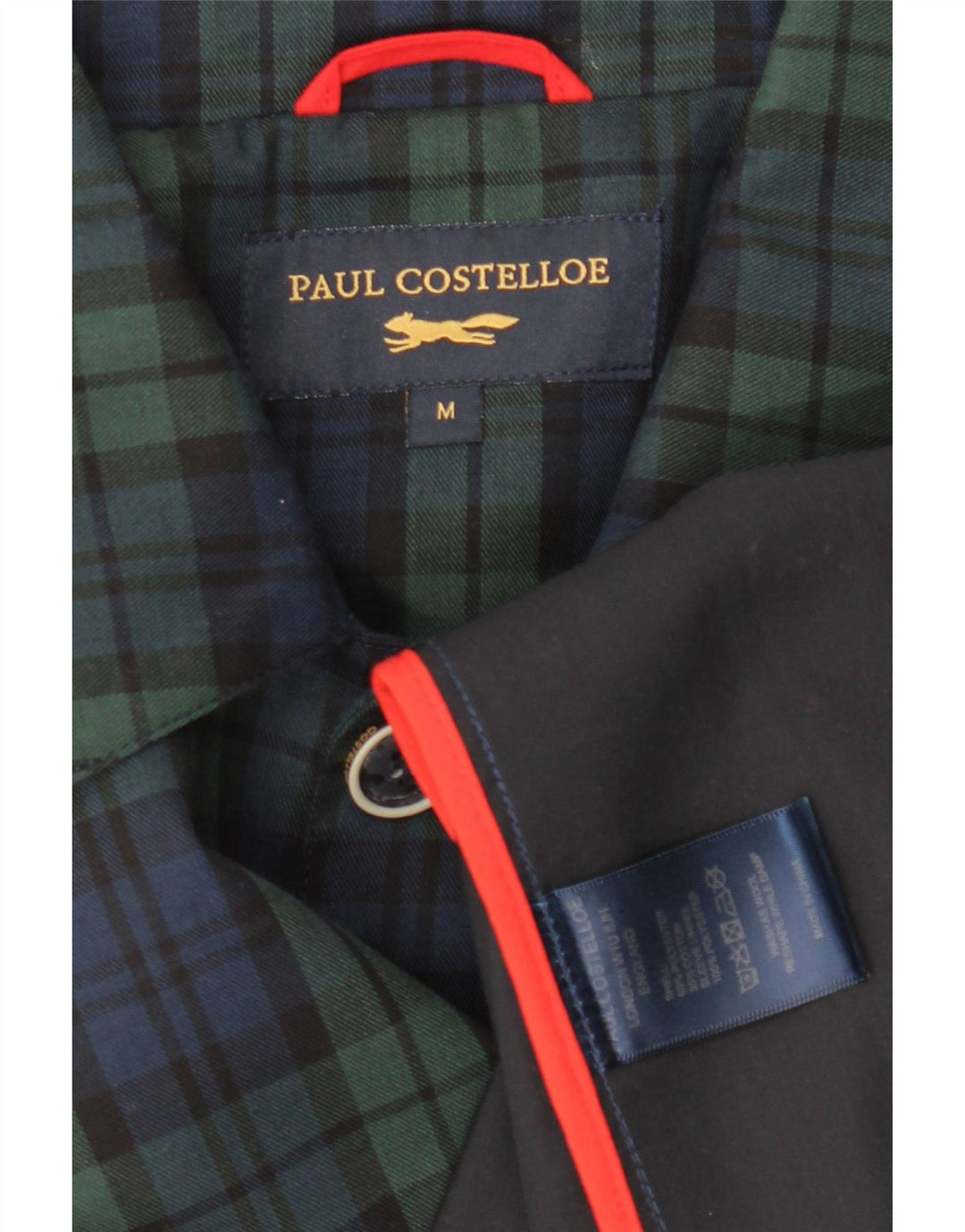 PAUL COSTELLOE Herrenmantel UK 38 Medium Navy Blue Check Polyester