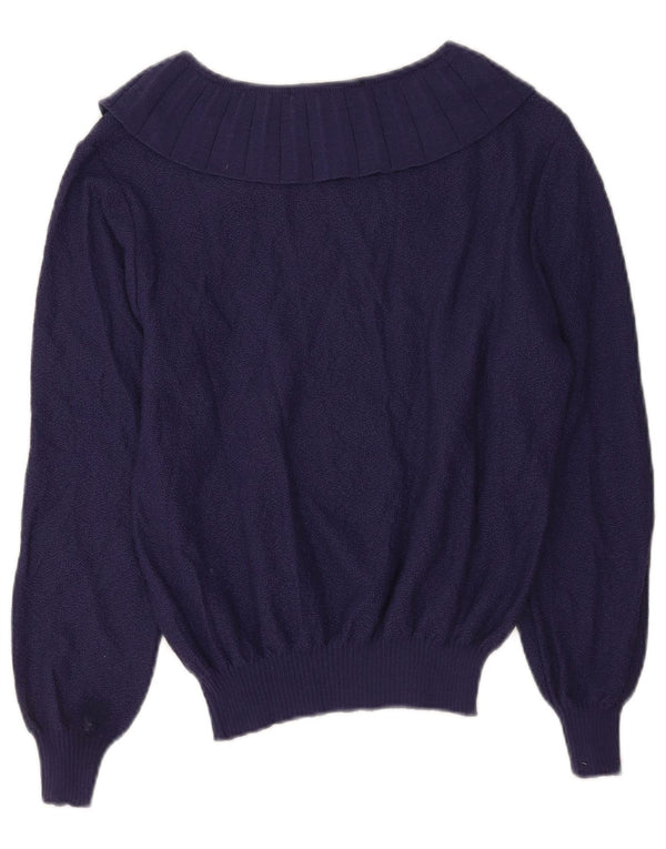 Vintage Damen Crop U-Boot-Ausschnitt-Pullover-Pullover EU 40 Medium Navy Blue