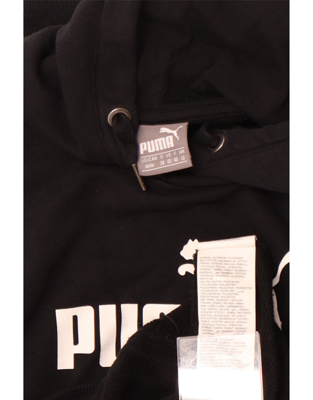 PUMA Damen Graphic Hoodie Pullover UK 12 Medium Schwarz Baumwolle
