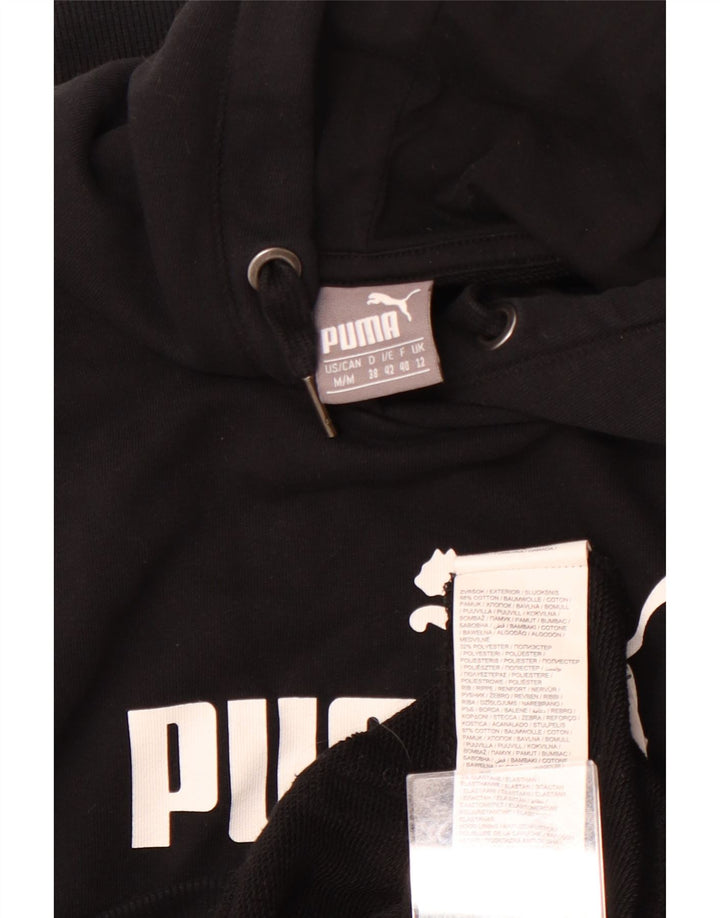 PUMA Damen Graphic Hoodie Pullover UK 12 Medium Schwarz Baumwolle