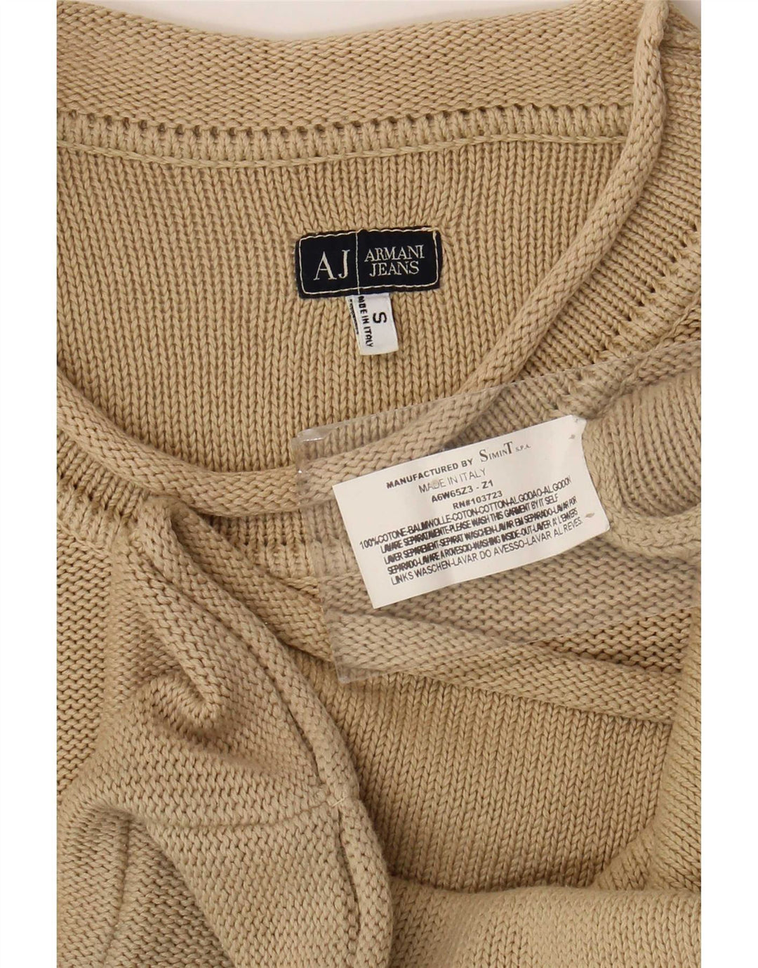 Armani Jeans Herren-Pullover mit Rundhalsausschnitt, Größe S, beige, Baumwolle
