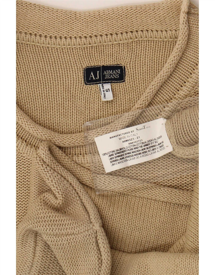 Armani Jeans Herren-Pullover mit Rundhalsausschnitt, Größe S, beige, Baumwolle