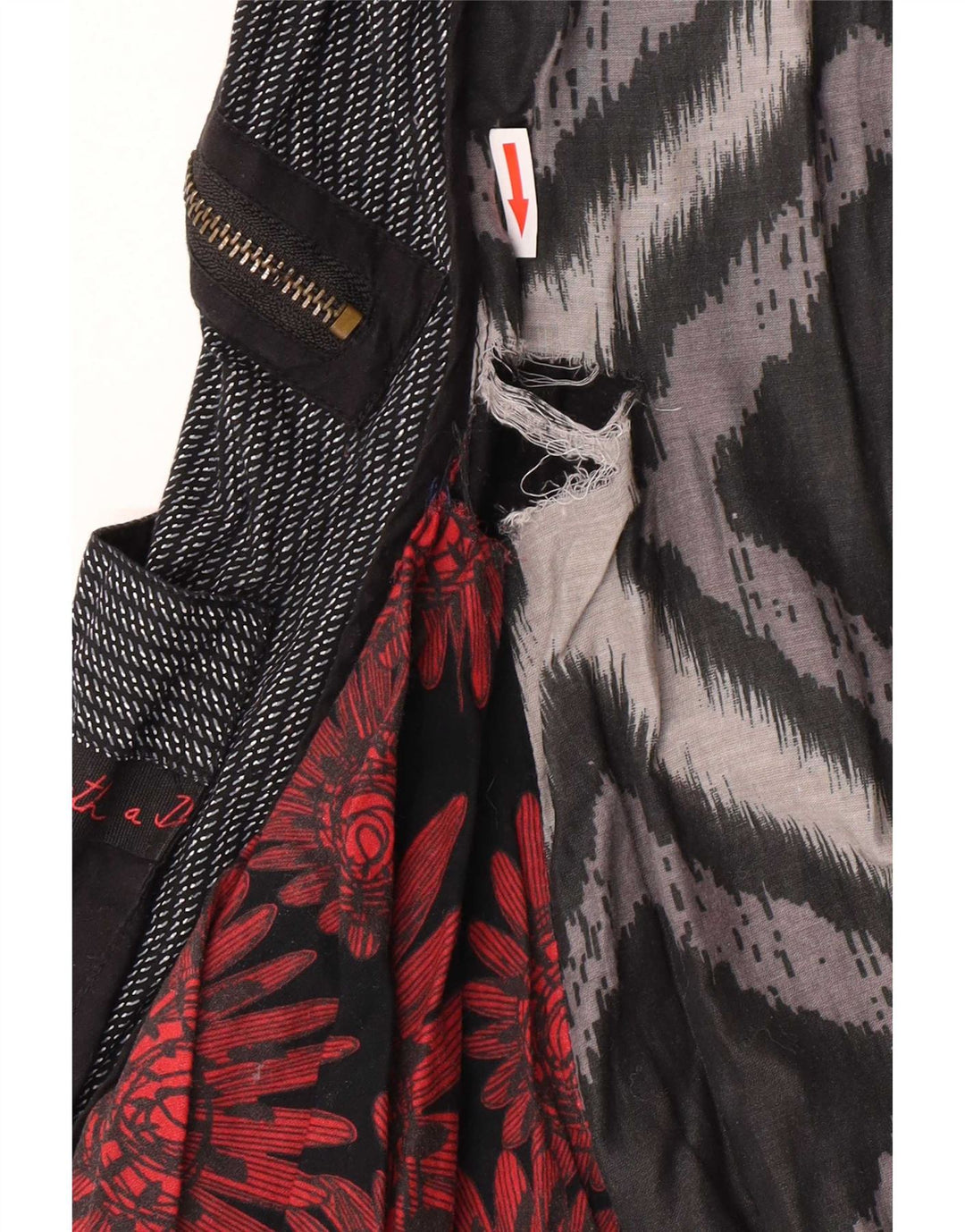 Desigual Damen Empire-Kleid EU 42 Große schwarze Patchwork-Baumwolle