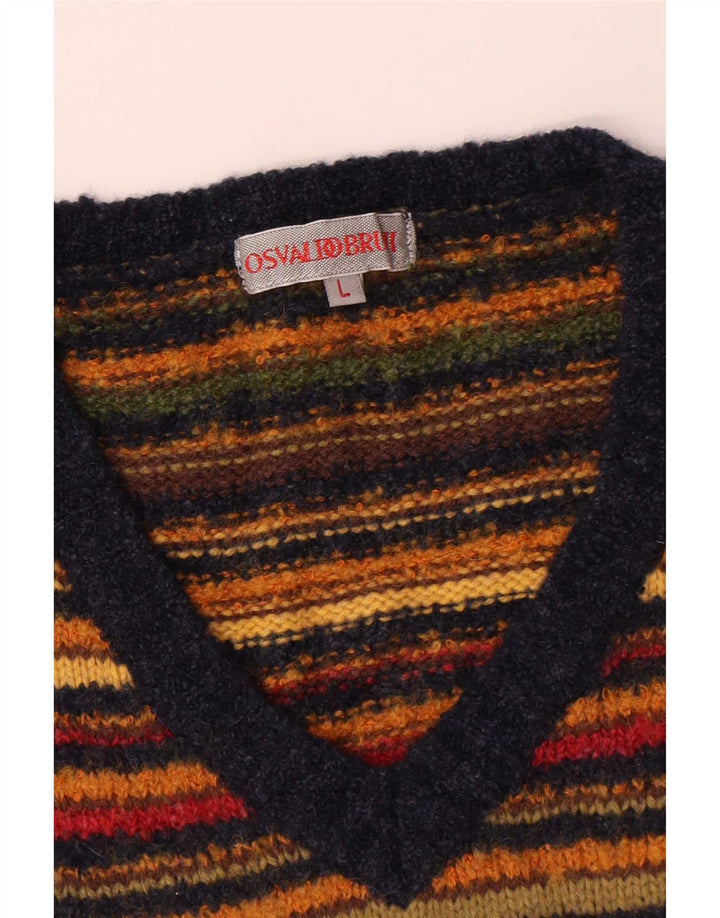 Osvaldo Bruni Herren-Pullover mit V-Ausschnitt, groß, mehrfarbig, gestreift, Wolle