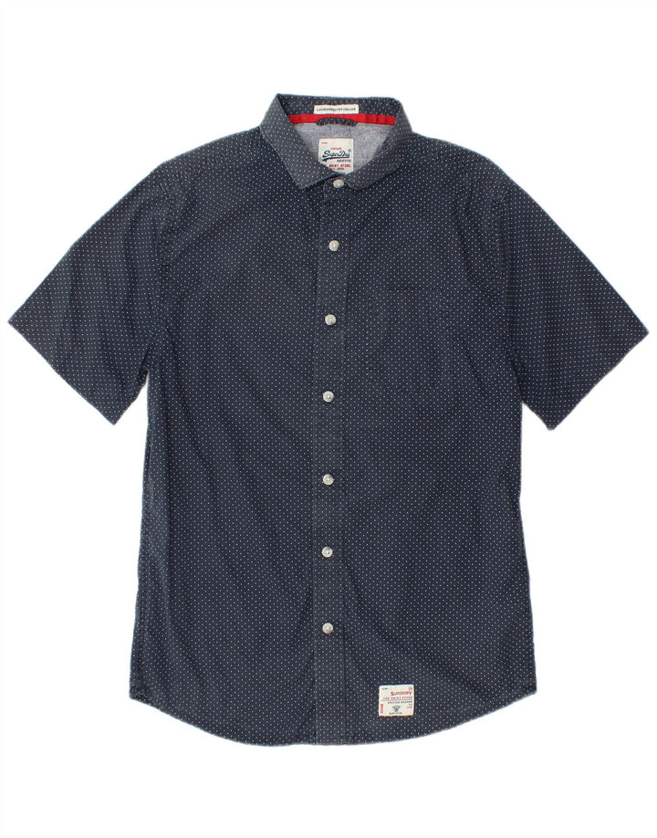 Superdry Herren-Kurzarmhemd, groß, marineblau gepunktete Baumwolle