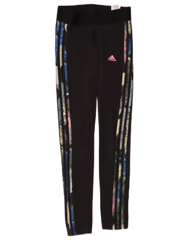 Adidas Damen Leggings UK 4/6 XS Schwarz geblümte Baumwolle