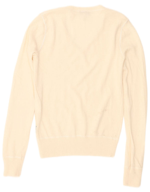 Armani Jeans Damen Pullover mit V-Ausschnitt UK 4 XS Off White Viscose