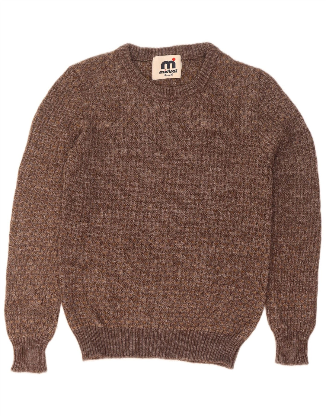 Mistral Herren-Pullover mit Rundhalsausschnitt, große braune Wolle