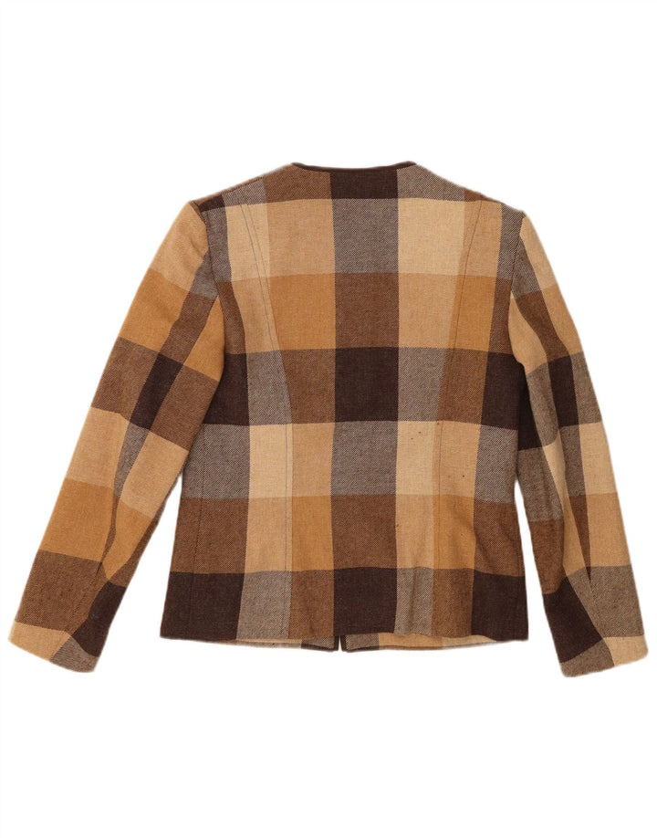 MICHEL AMBERS Womens Blazer Jacket UK 10 Small Brown Check Polyester