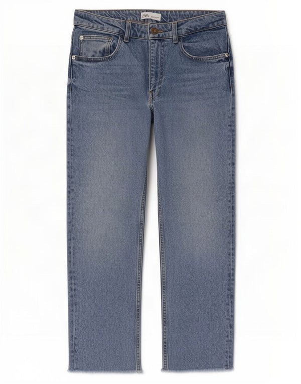Zara Damen-Jeans, kurz geschnitten, EU 38, Größe S, W28, L25, Blau, Baumwolle