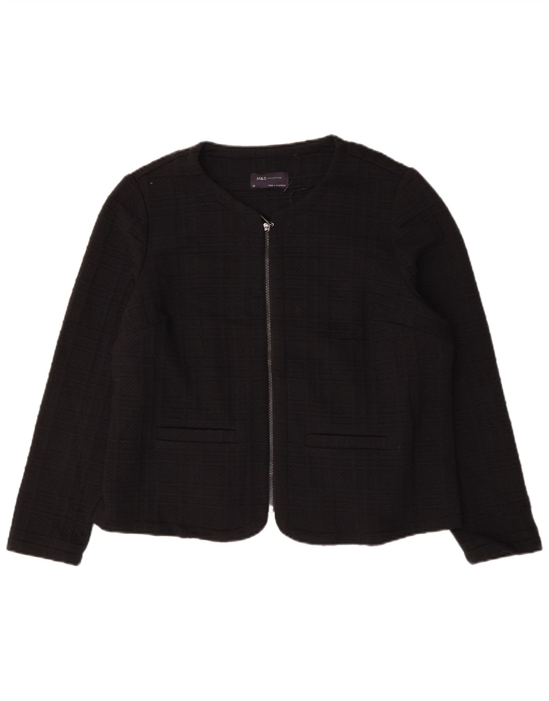 Marks & Spencer Damen-Blazer mit durchgehendem Reißverschluss, UK 22 3XL, schwarz kariert
