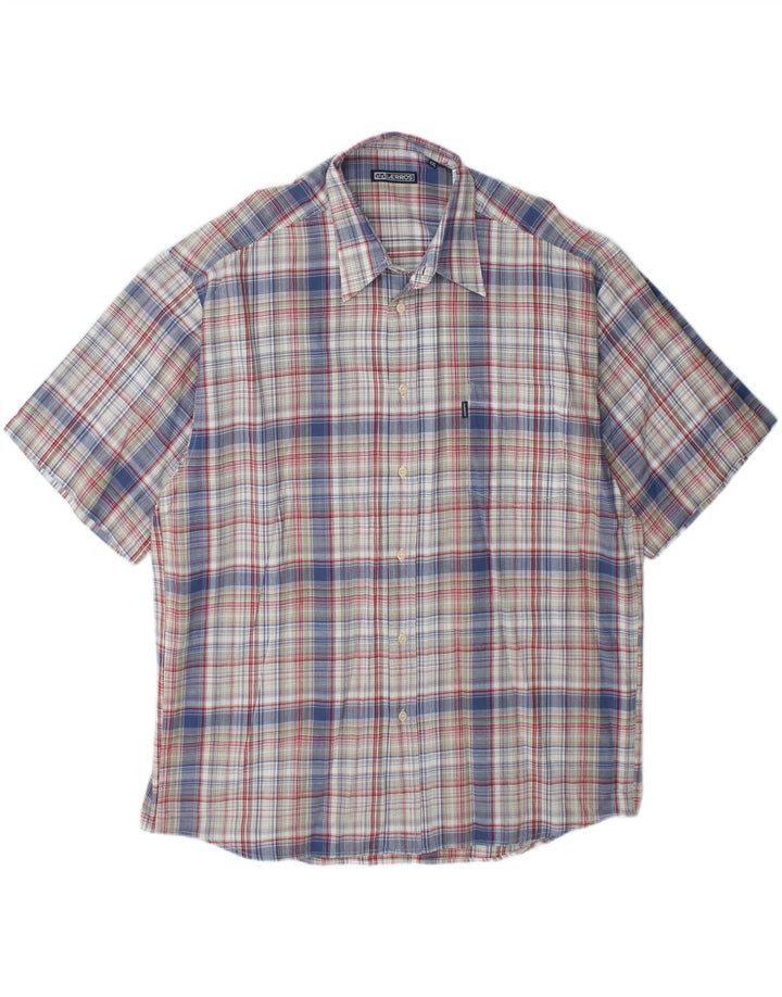 LERROS Mens Short Sleeve Shirt 2XL Blue Check Cotton Vintage Lerros and Second-Hand Lerros from Messina Hembry 