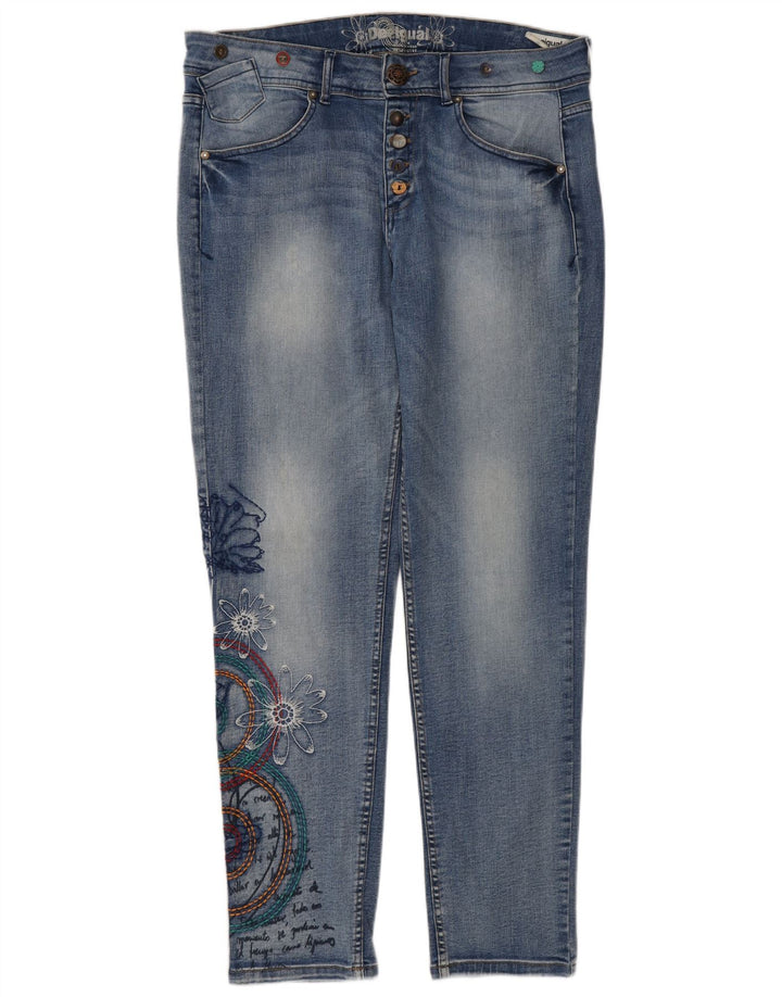 Desigual Damen Graphic Slim Jeans W32 L30 Blau geblümt
