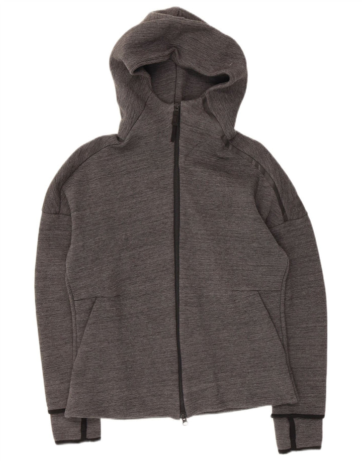 Adidas Damen Zip Hoodie Pullover UK 12/14 Mittelgrauer Nadelstreifen
